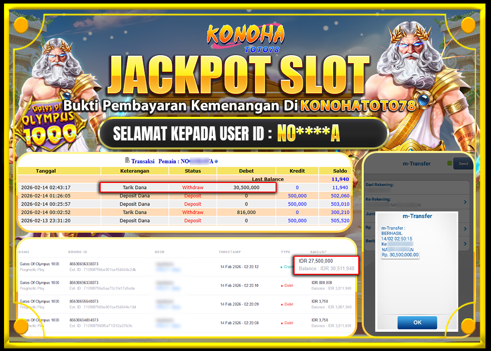 KONOHATOTO78 JACKPOT GATES OF OLYMPUS 1000 Rp.30.500.000,LUNAS